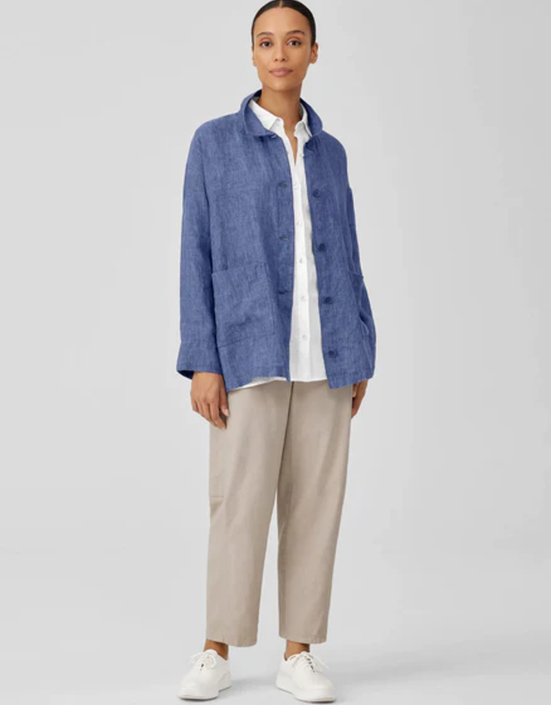 EILEEN FISHER ORGANIC LINEN DELAVE LONG STAND COLLAR JACKET