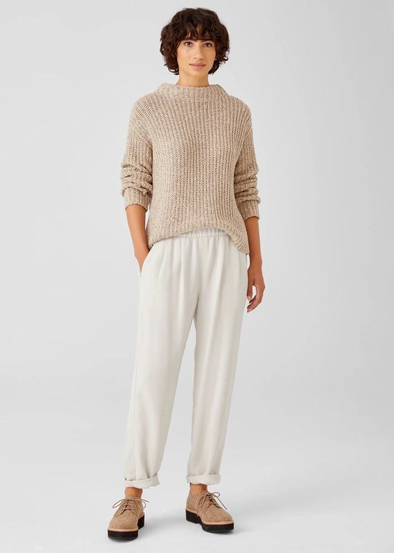 EILEEN FISHER SOFT TWILL PLEATED TAPERED PANT