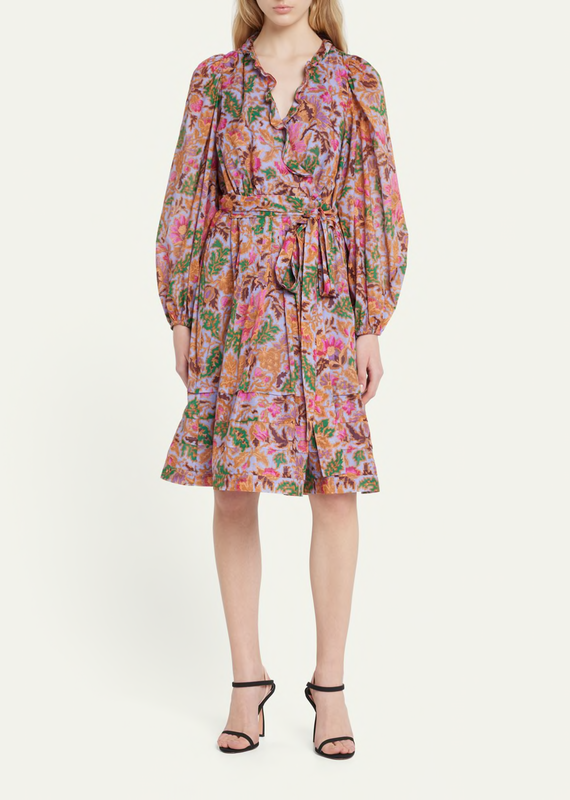 KOBI HALPERIN Vera Floral-Print Blouson-Sleeve Midi Dress