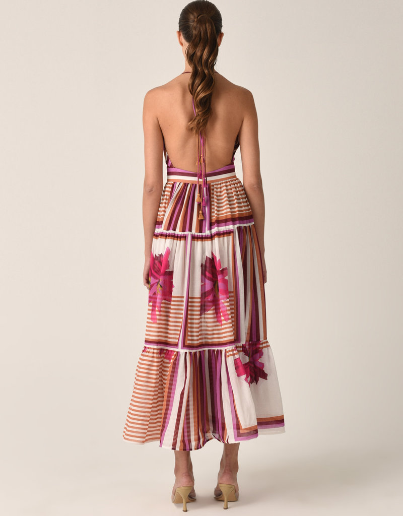 SILVIA TCHERASSI Valerie Striped & Floral Midi-Dress