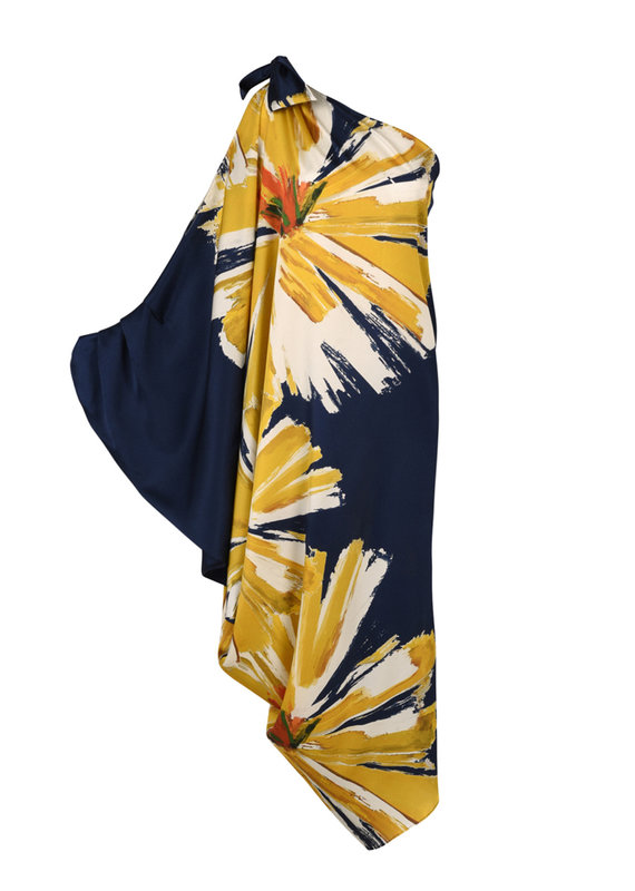 SILVIA TCHERASSI Inu Flower-Print One-Shoulder Silk Gown