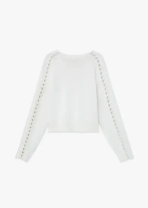 LAFAYETTE 148 Cotton-Silk Crochet Button Sleeve Sweater
