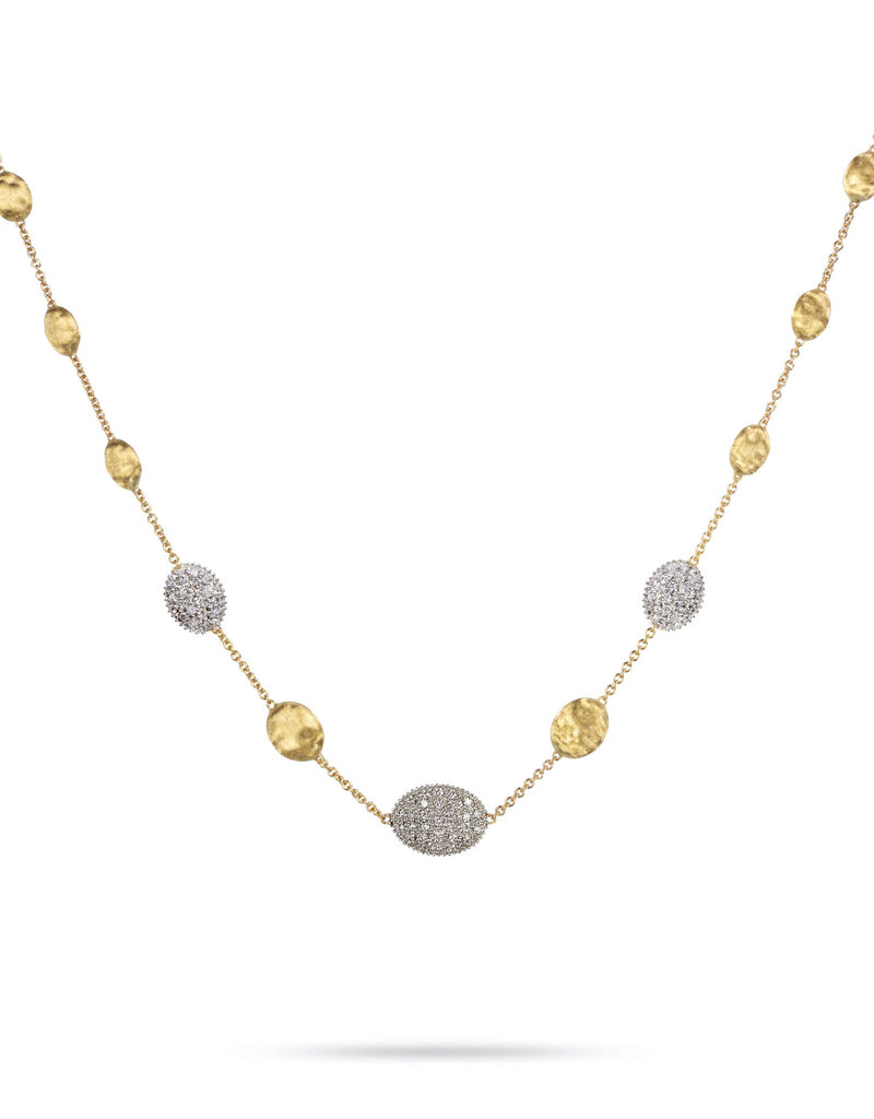 Marco Bicego Siviglia Collection Gold With 3 Diamonds Station Link Necklace