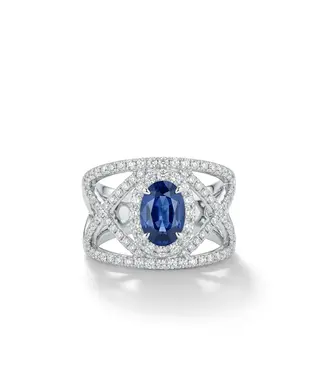 BLUE OVAL SAPPHIRE & WHITE DIAMOND RING