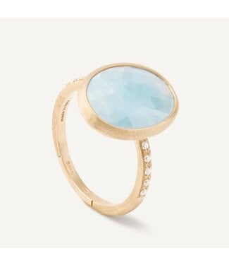 Marco Bicego gold ring with aquamarine stone and diamonds