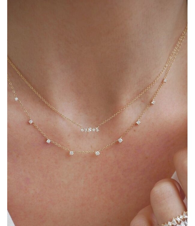EF COLLECTION 14KY MULTI FACETED DIAMOND MINI BAR NECKLACE