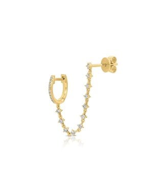 EF COLLECTION 14KY DIAMOND MINI HUGGIE AND PRONG SET CHAIN STUD EARRING