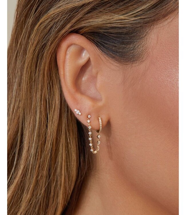 EF COLLECTION 14KY DIAMOND MINI HUGGIE AND PRONG SET CHAIN STUD EARRING