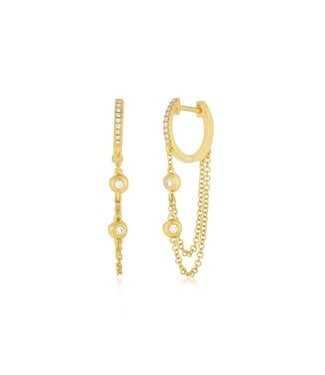 EF COLLECTION 14KY PILLOW CHAIN DIAMOND MINI HUGGIE EARRING