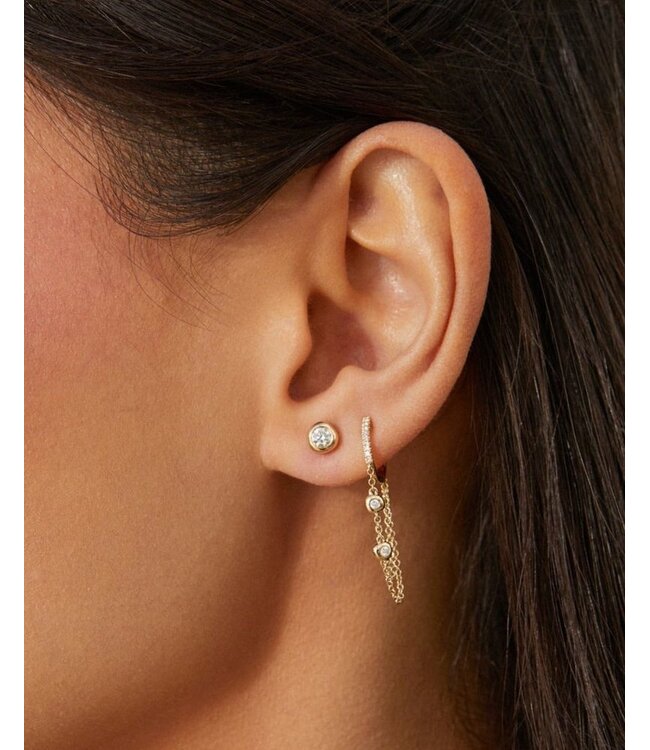 EF COLLECTION 14KY PILLOW CHAIN DIAMOND MINI HUGGIE EARRING