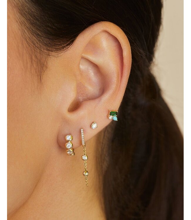 EF COLLECTION 14KY PILLOW CHAIN DIAMOND MINI HUGGIE EARRING