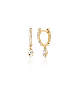 EF COLLECTION 14KY DIAMOND MINI HUGGIE WITH DIAMOND TEARDROP DROP EARRING