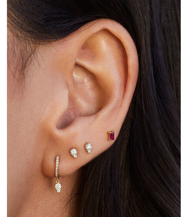 EF COLLECTION 14KY DIAMOND MINI HUGGIE WITH DIAMOND TEARDROP DROP EARRING