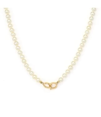THREE STORIES Open Ends White Pearl Necklace