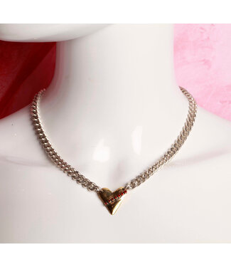 ERMINE Heart Necklace with Red Diagonal Crystals