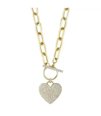 SHY CREATION Kate - Diamond Pavé Heart Paperclip Link Necklace