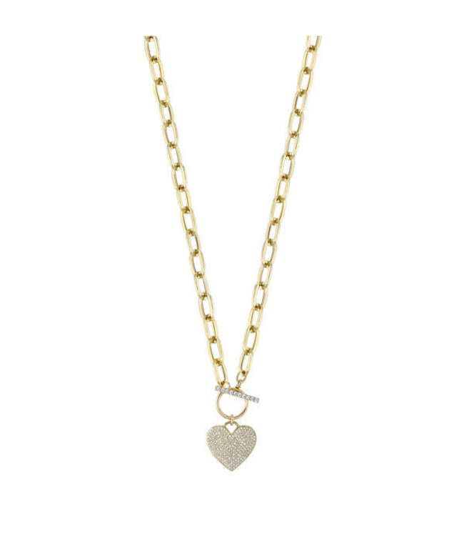 SHY CREATION Kate - Diamond Pavé Heart Paperclip Link Necklace