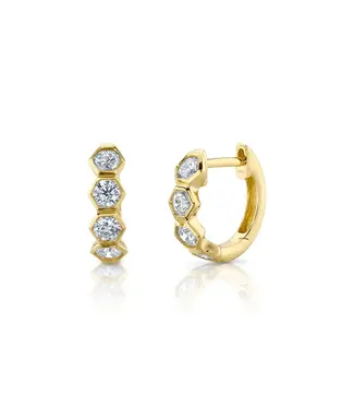 SHY CREATION Gia - Diamond Hexagon Huggie Earrings