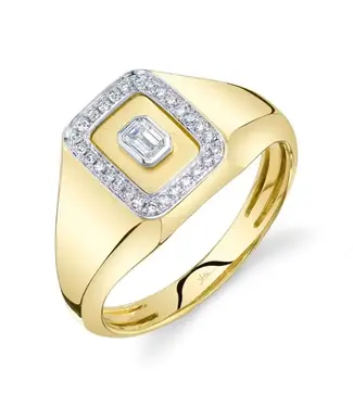 SHY CREATION Bailey - Diamond Emerald Bezel Matte Signet Ring