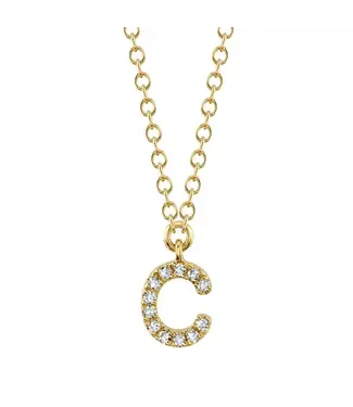 SHY CREATION Initial Diamond Necklace - Initial C - Yellow Gold