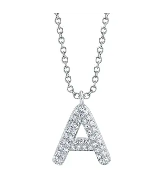 SHY CREATION Initial Diamond Pavé Necklace - Initial A - White Gold