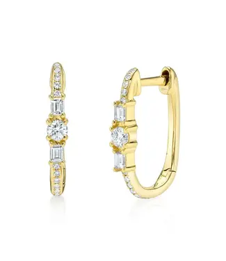 SHY CREATION Diamond Baguette Oval Hoop Earrings