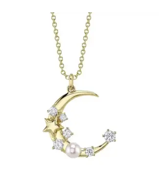 SHY CREATION Diamond Pearl Moon & Stars Necklace