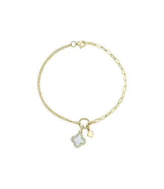 SHY CREATION Diamond Mother of Pearl Clover Bracelet
