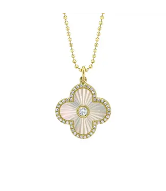 SHY CREATION Diamond Mother of Pearl Clover Necklace