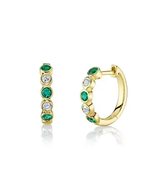 SHY CREATION Diamond Emerald Huggie Earrings