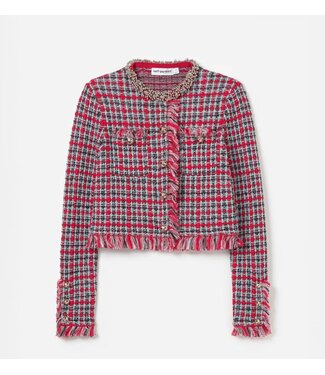 SELF-PORTRAIT Frayed Checkered Knit Jacket