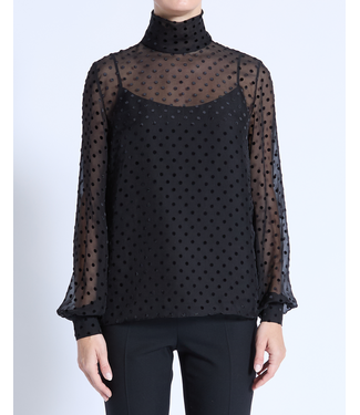 Lafayette 148 Polka Dot Devore High Collar Blouse
