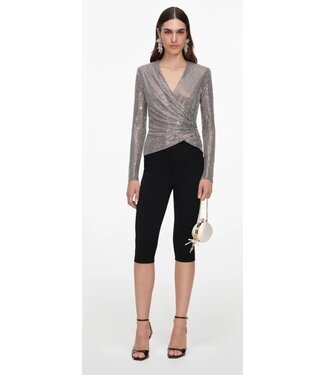 SELF-PORTRAIT Rhinestone Mesh Wrap Top