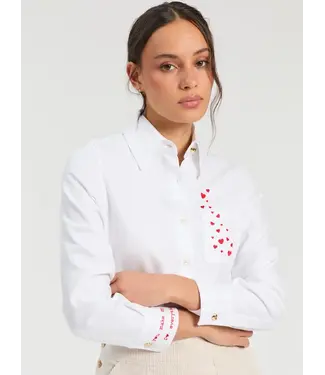 VILAGALLO White Herringbone Shirt with Heart Embroidery