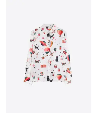 VILAGALLO White Silk Shirt with Cupid Print