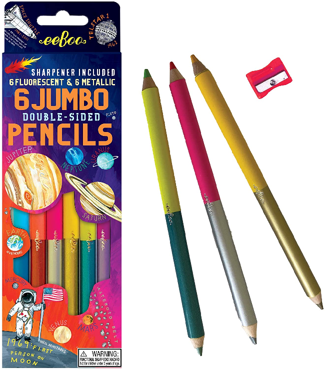 eeboo Jumbo Double-sided Fluorescent & Metallic pencils (6-pack)