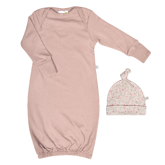 Perlimpinpin Perlimpinpin 'My Little Cozy Nest' Bamboo Nightgown & Knotted Hat (newborn)