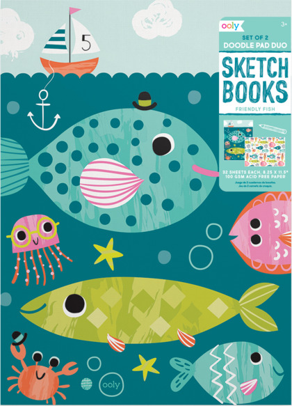 OOLY Friendly Fish Doodle Duo  Sketch Pads (2-pack) 3+