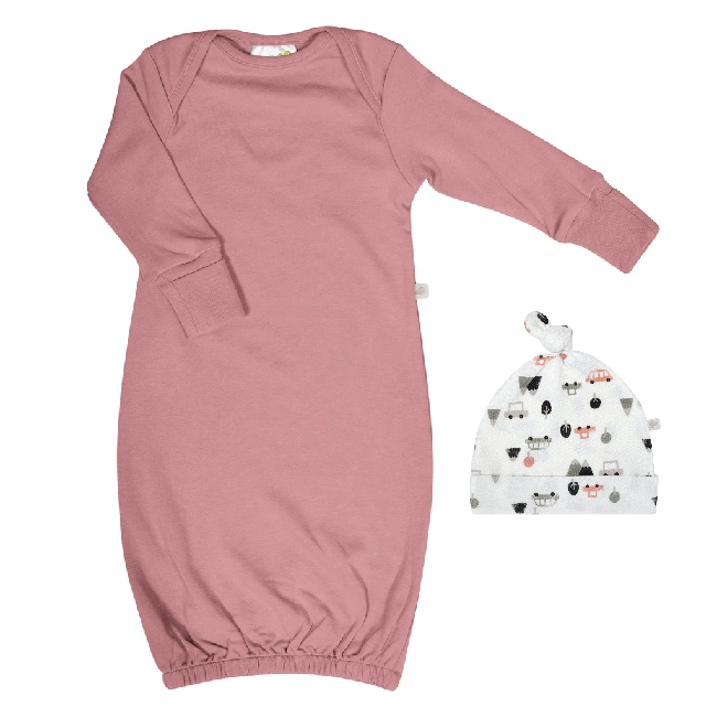 Perlimpinpin Perlimpinpin 'My Little Cozy Nest' Bamboo Nightgown & Knotted Hat (newborn)