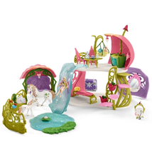 Glittering flower house with unicorns, lake and stable (42445)
