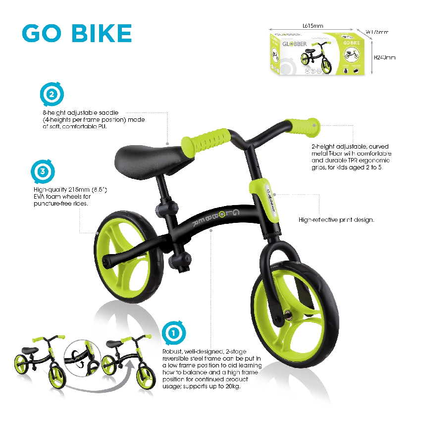 Globber GO BIKE Balance Bike (ages 2-5) green