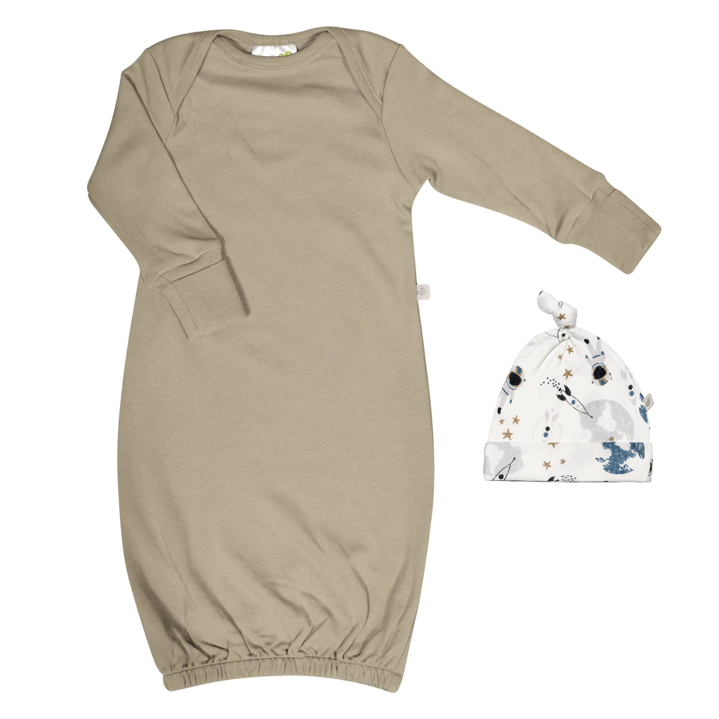 Perlimpinpin Perlimpinpin 'My Little Cozy Nest' Bamboo Nightgown & Knotted Hat (newborn)