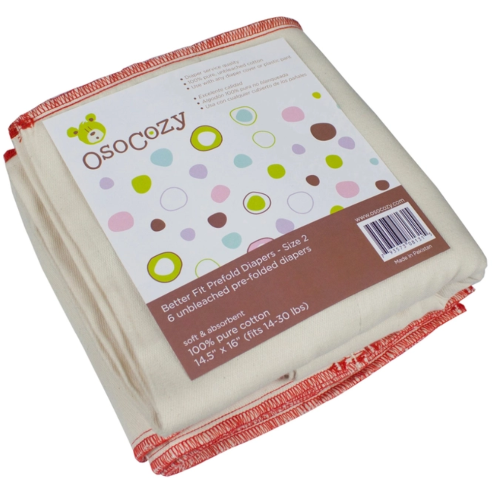 OsoCozy OsoCozy Prefold Diapers (6pk) - Size 2 (14 - 30lbs)