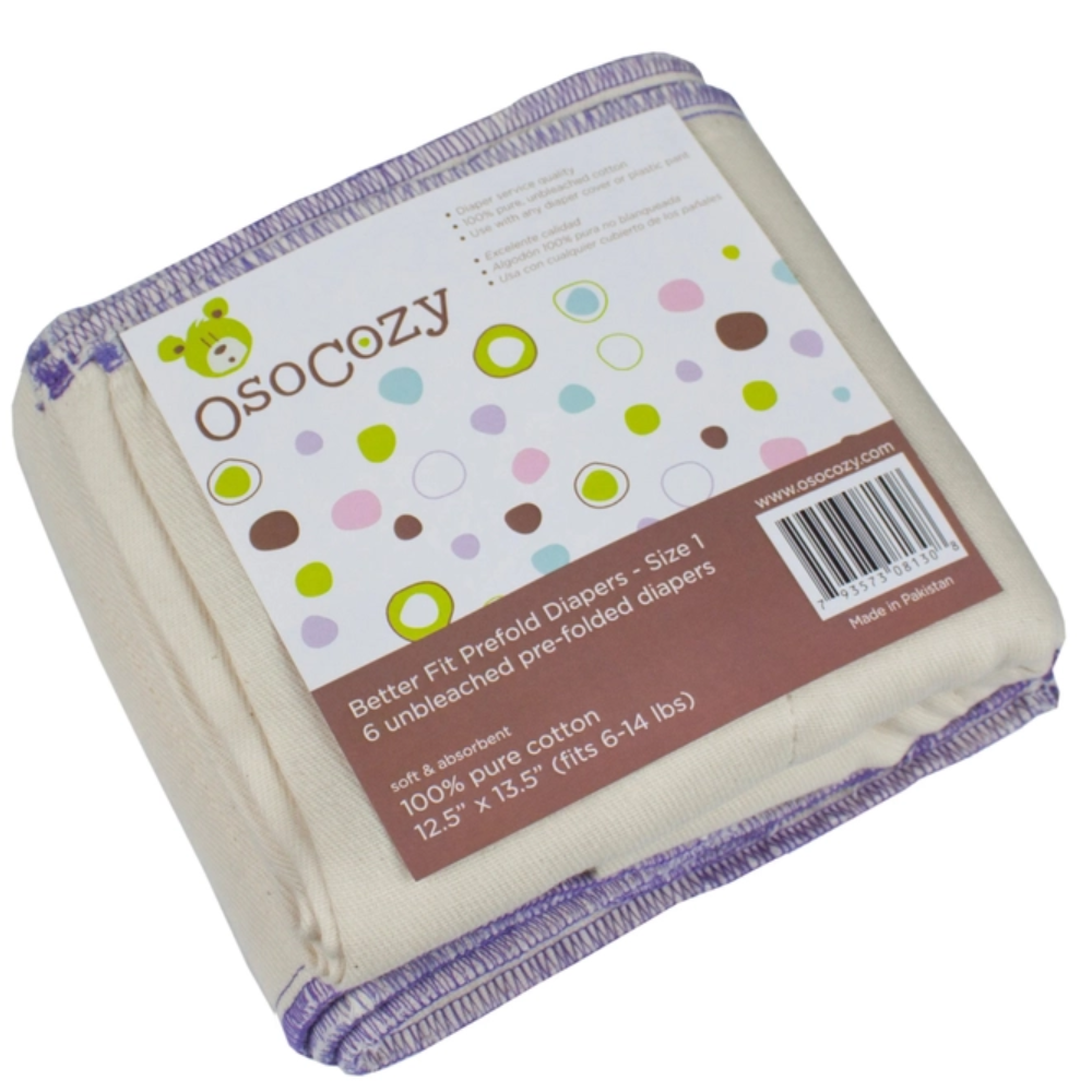 OsoCozy OsoCozy Prefold Diapers (6pk) - Size 1 (6 - 14 lbs)