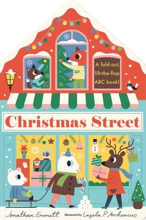 Christmas Street: a fold-out lift-the-flap ABC book by Jonathan Emmett (ages 2-5)