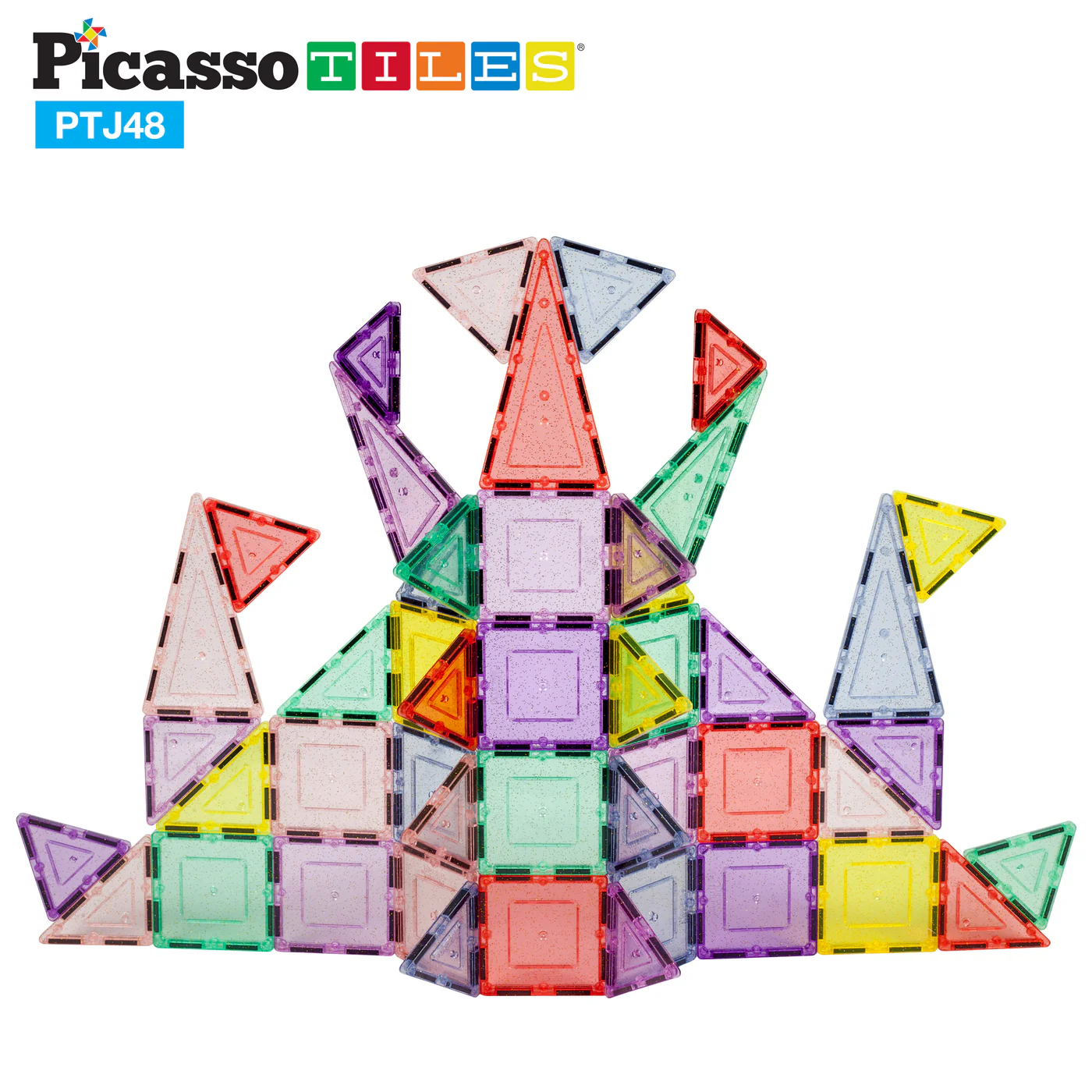 Picasso Tiles Pastel Glitter Magnetic Building Tiles Set - 48 pcs (3+)
