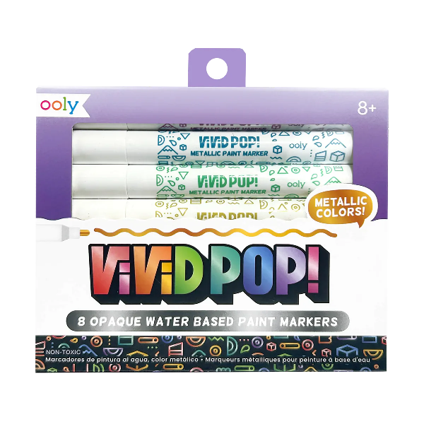 OOLY ooly Vivid Pop! Metallic Colors -- 8 Water Based Paint Markers (8+)