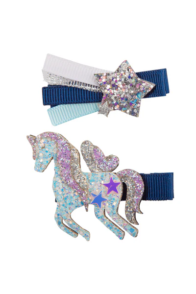 Great Pretenders Navy Unicorn/Star Hairclip (assorted, single)