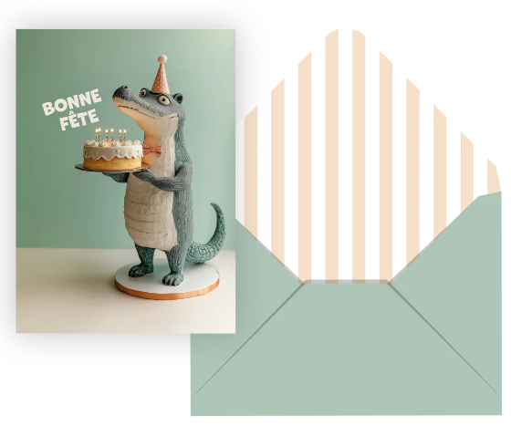 Pierre Belvedere Bonne Fête (crocodile avec gateau)