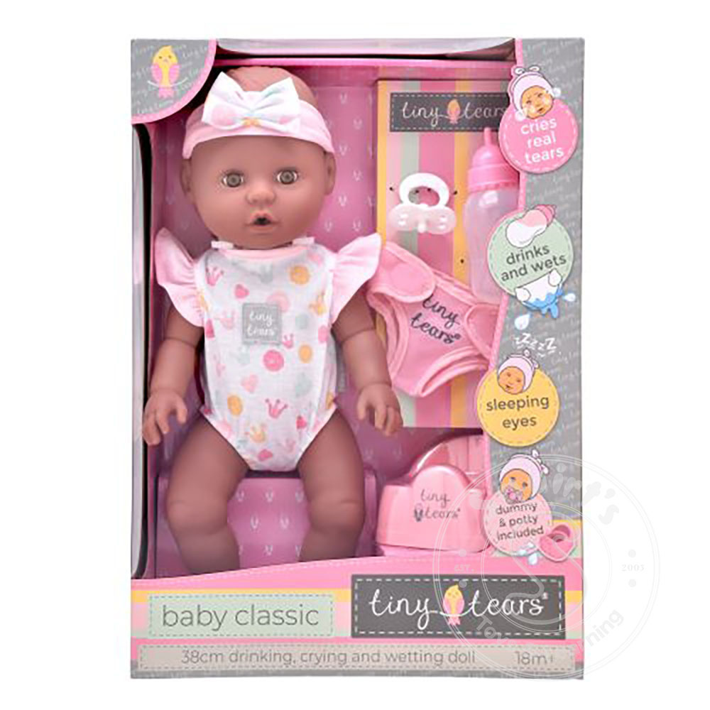 Tiny Tears baby classic - brown skin: 38 cm. drinking, crying, and wetting doll (18m+)